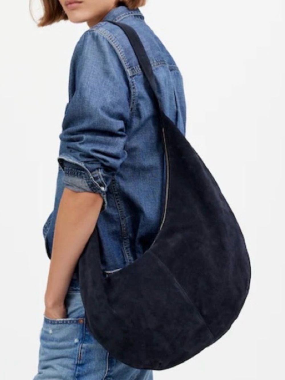 MADEWELL Dark Blue Suede Shoulder and cross body Bag with Gold Hardware - Picture 1 of 13